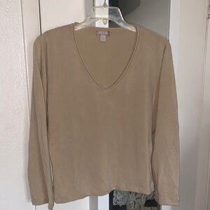 White Stag Beige Long Sleeve V-Neck Top